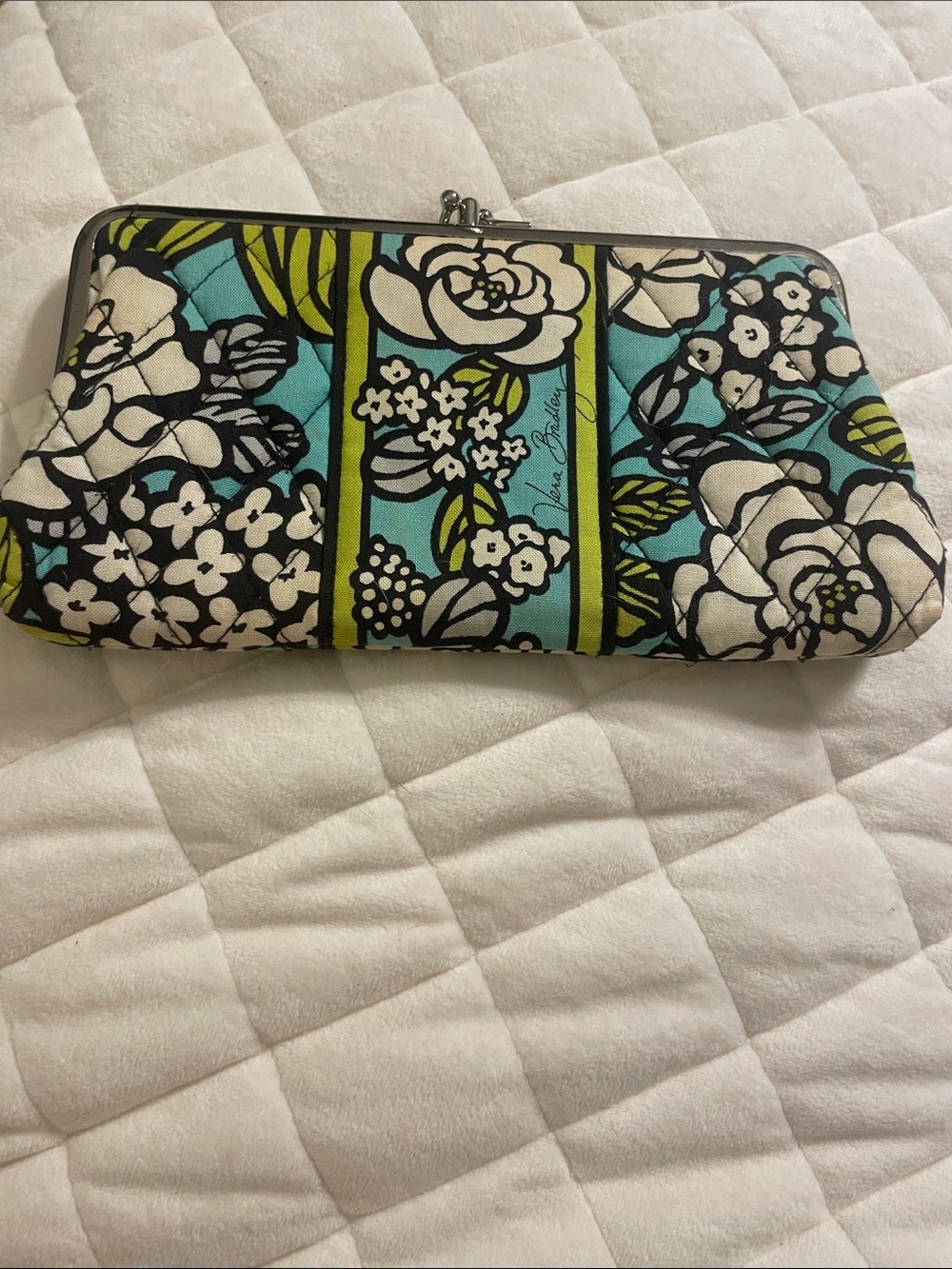 Vera Bradley Teal Floral Clasp Clutch with Lime Accents